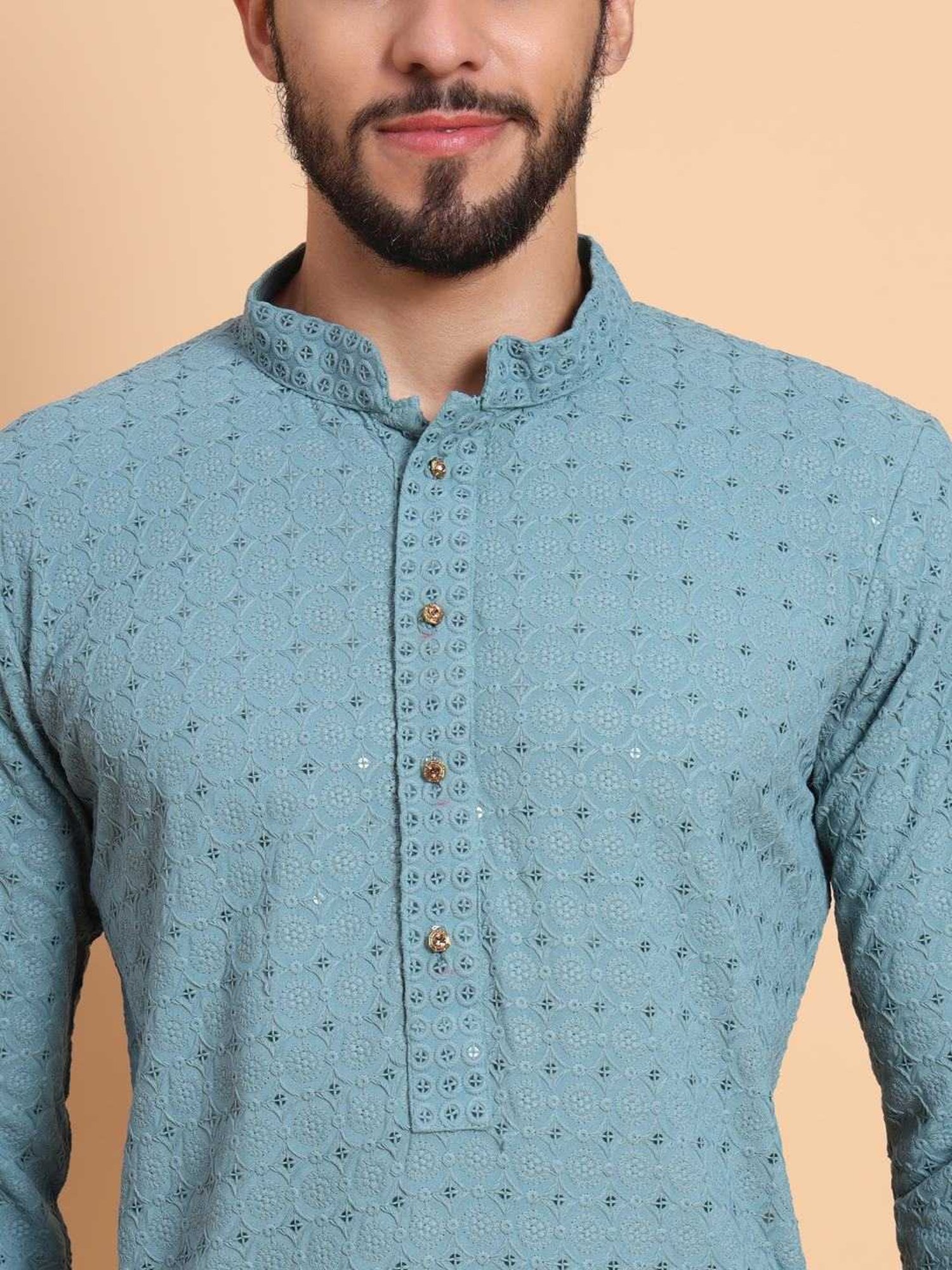 SWAGG INDIA Blue Regular Fit Embroidered Kurta