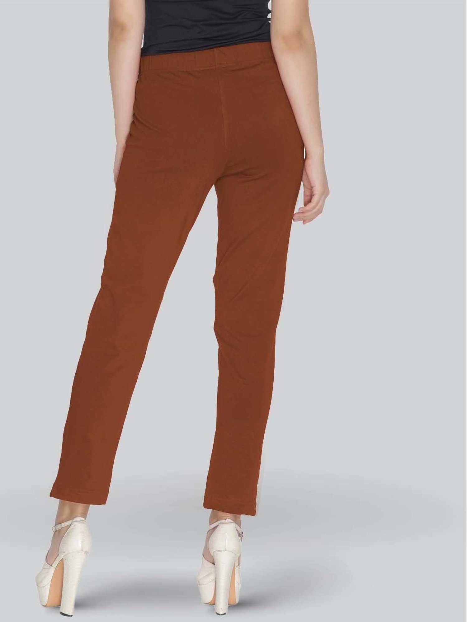 Lyra Brown Cotton Ankle Length Leggings