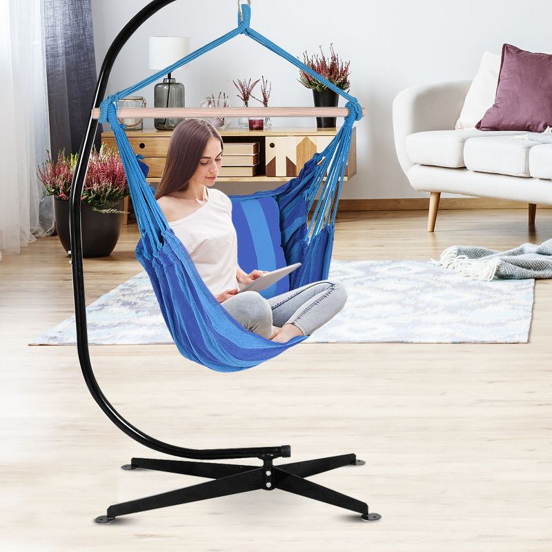 Costway Hammock Rope Chair Patio Porch Yard Tree Hanging Air Swing Outdoor (Blue)