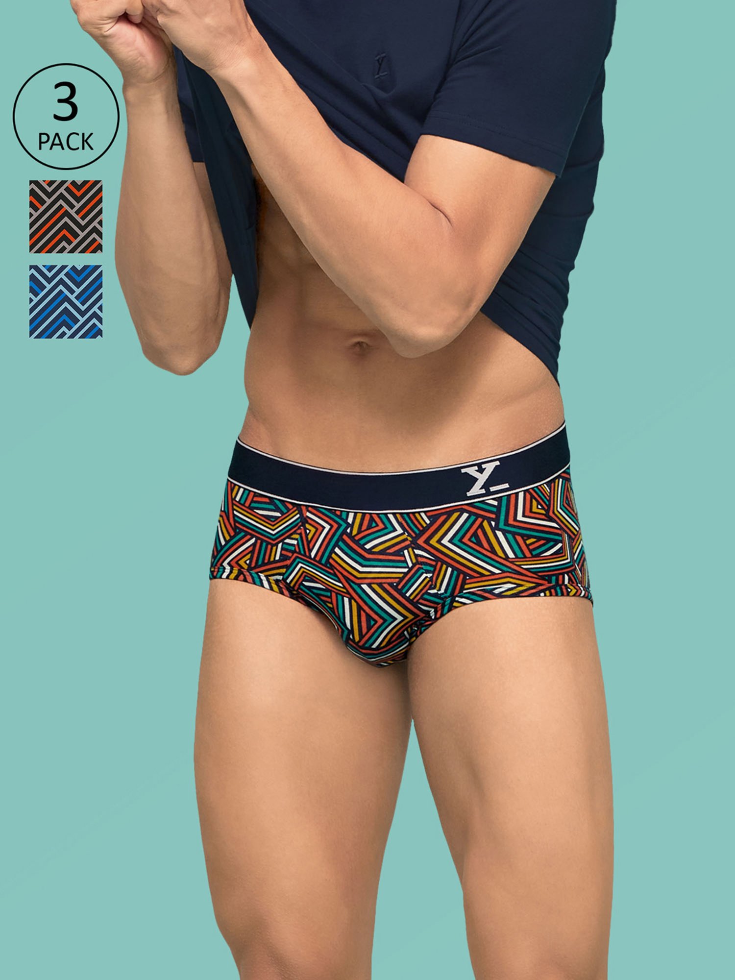 XYXX Multicolor Printed Cotton Briefs - Pack of 3