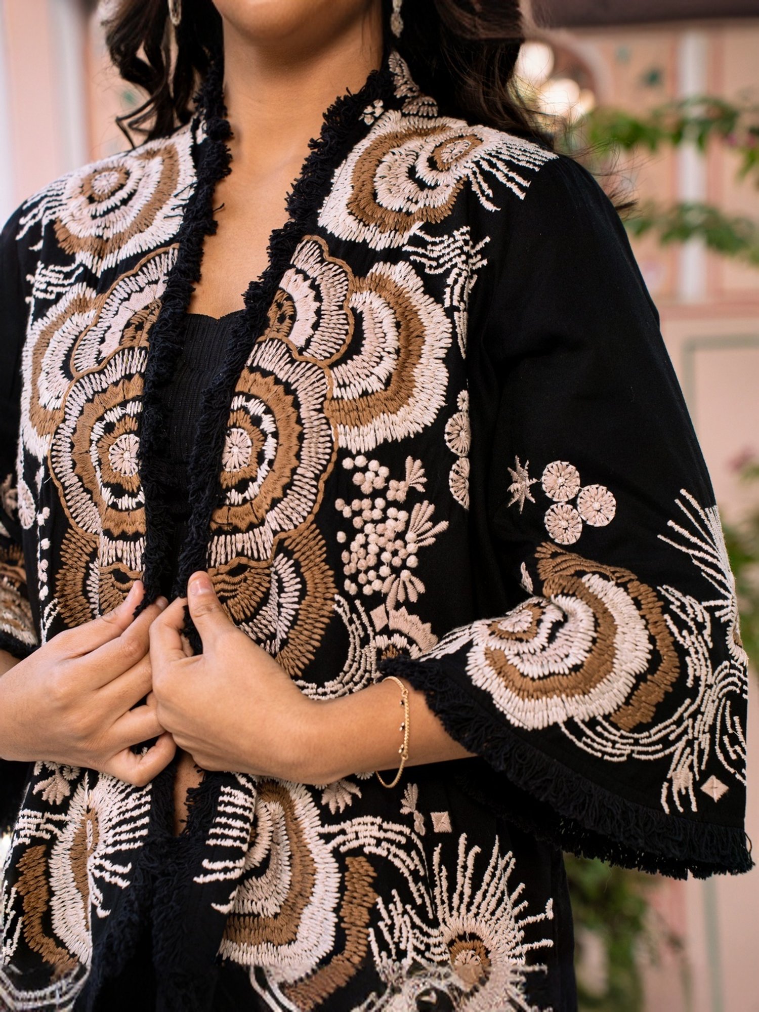 Zolo Label Black Cotton Embroidered Jacket