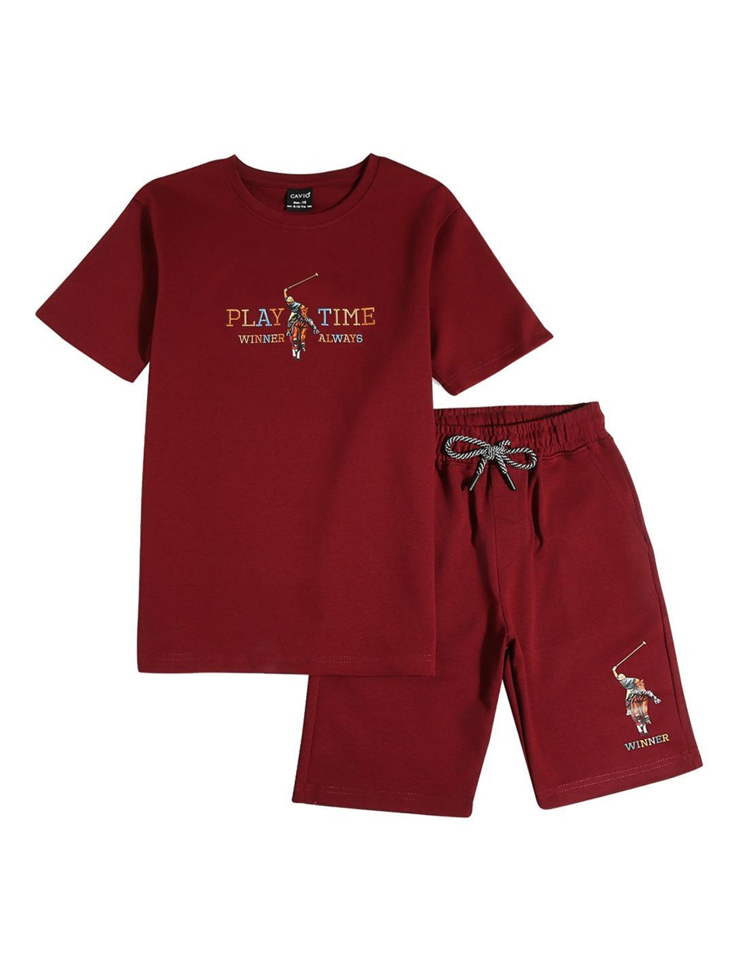 Cavio Kids Maroon Embroidered T-Shirt With Shorts