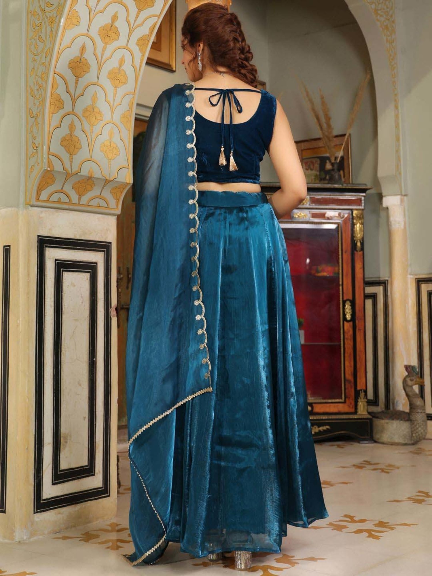 Janasya Blue Plain Lehenga Choli Set With Dupatta