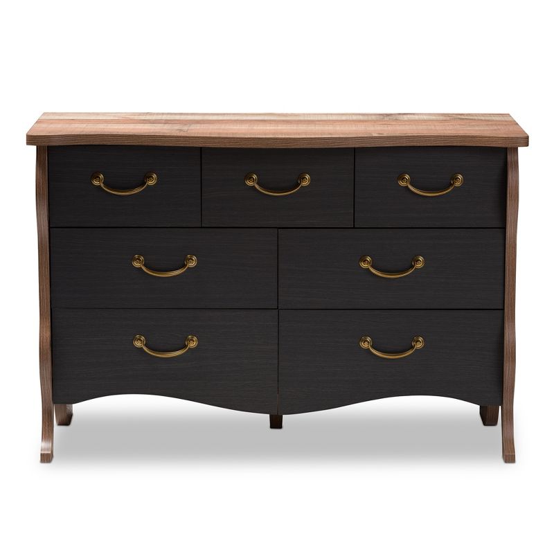 Romilly Country Cottage Farmhouse Oak Finished Wood 7 Drawer Dresser Black/Brown - Baxton Studio