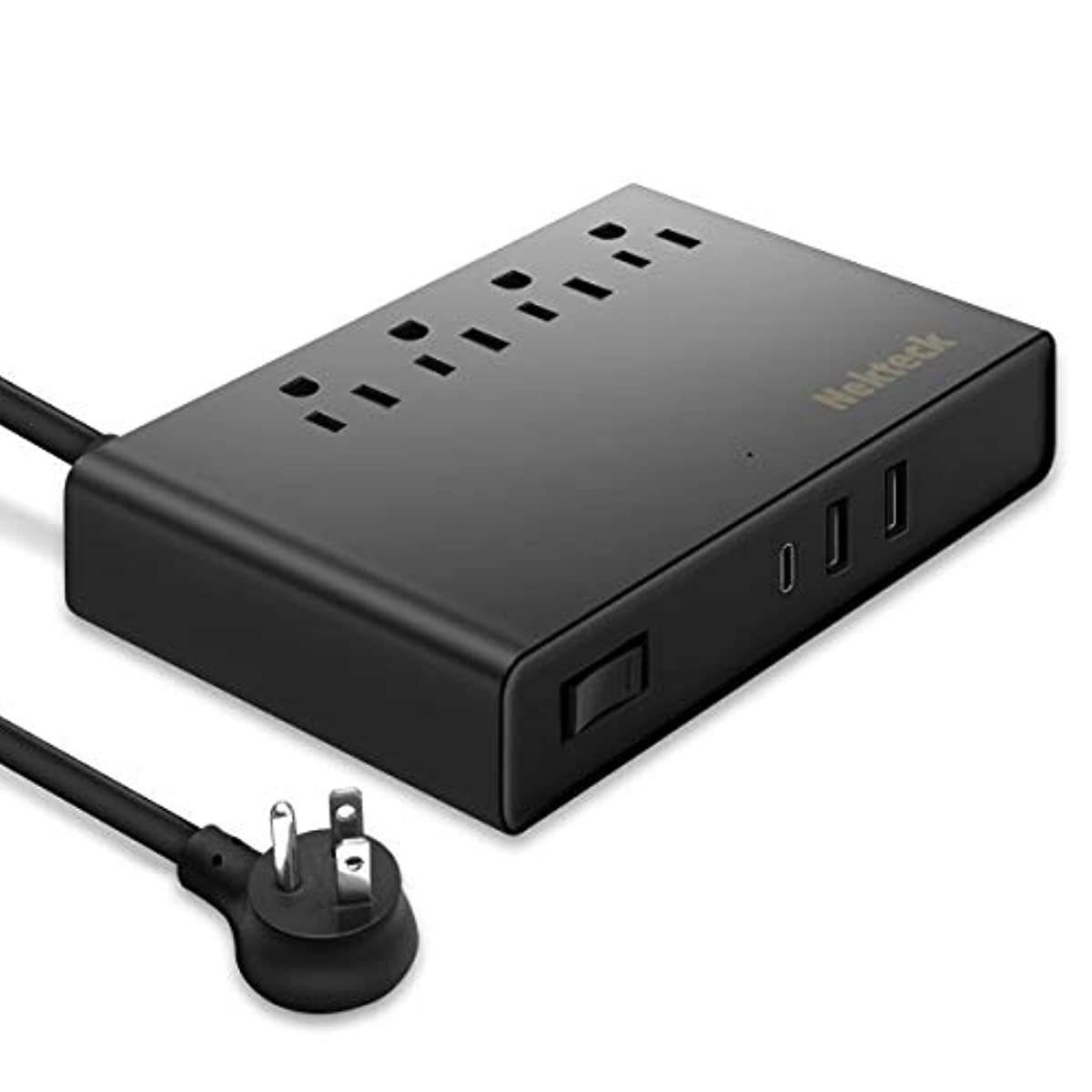 USB C Surge Protector with Power Delivery, Nekteck Power Strip Pad Desktop Charging Station, 45W USB C Port 4 Outlet 2 USB-A Ports 5Ft Power Cord for Travel Office(NOT Ideal for Note10/S10/10+PPS)