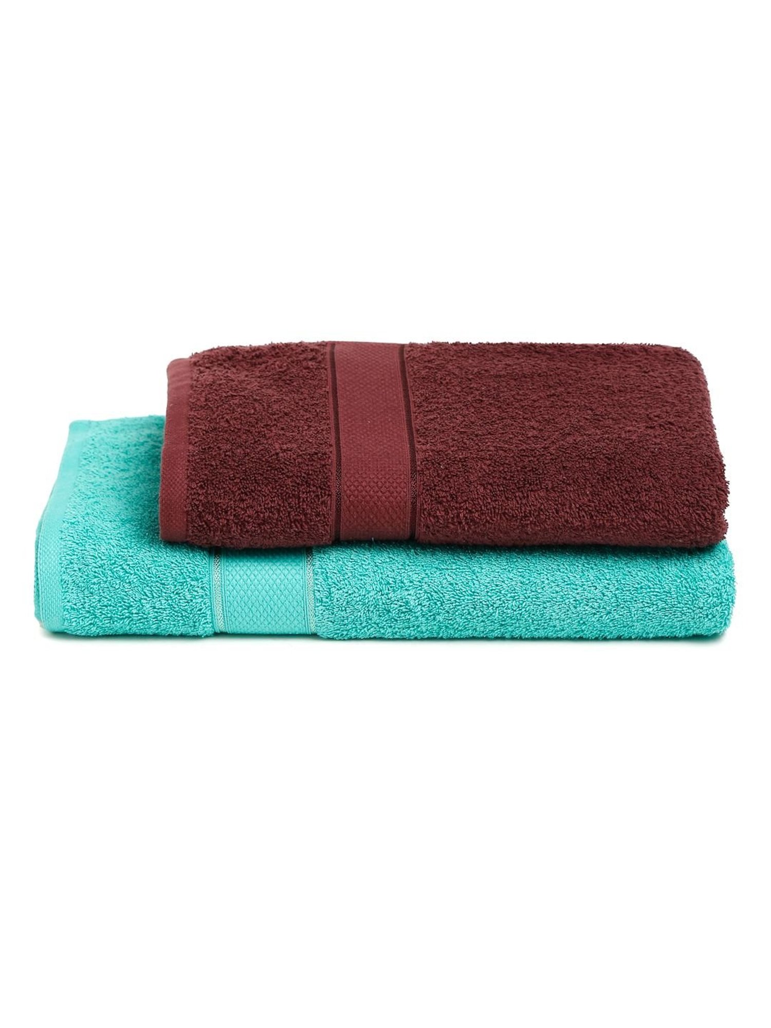 Creeva Sea Green & Wine 525 GSM Cotton Bath Towel Set of 2