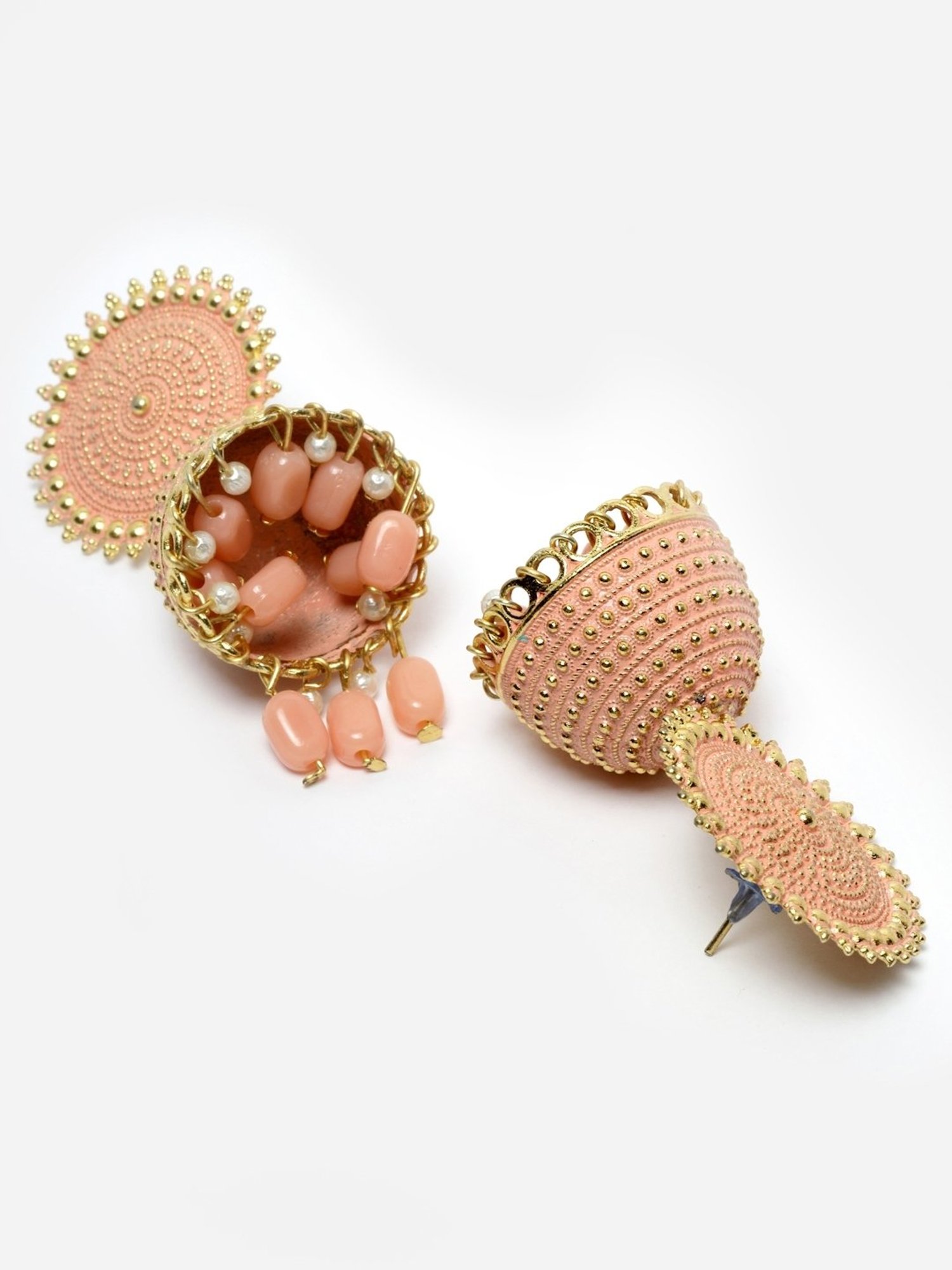 Moedbuille Handcrafted Meenakari Tasselled Floral Design Gold-Plated Antique Jhumki Earrings