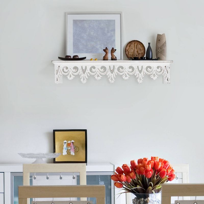 Hand Carved Wood Floating Wall Shelf Whitewashed - Crystal Art Gallery