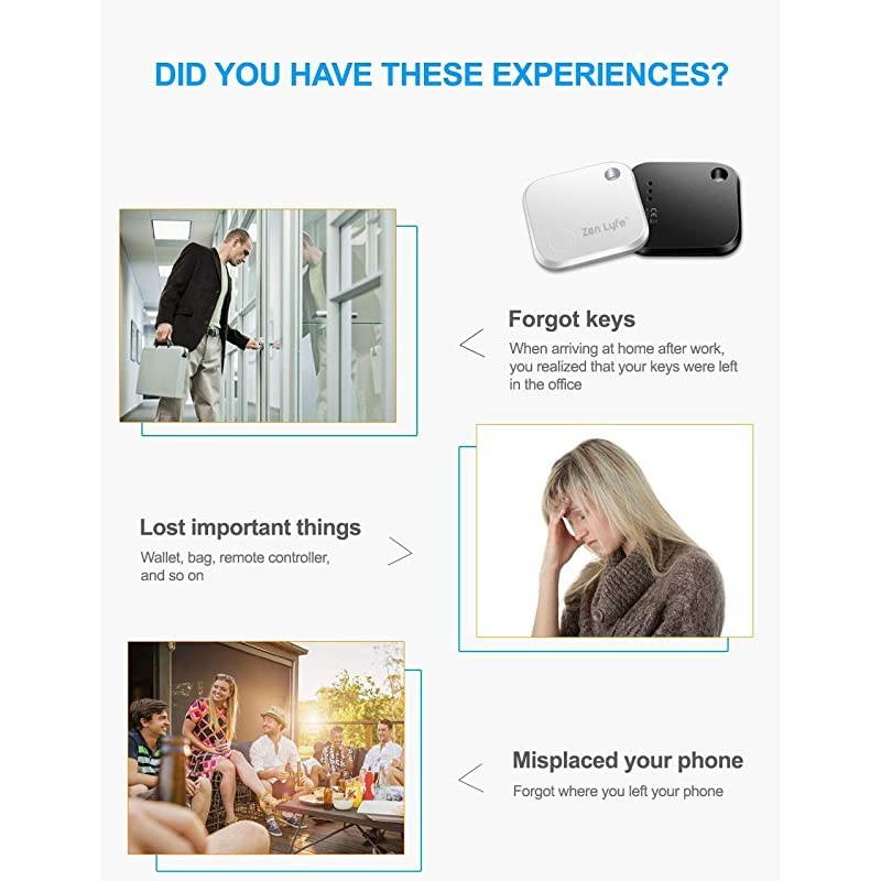 Key Finder, Zen Lyfe/ Classic Item Finder Locator Bluetooth Tracker Device for Car Key/Wallets/Remotes/Luggage/Gadgets/Bike/Pets, APP Control with 1 Year Replaceable Battery (Black)