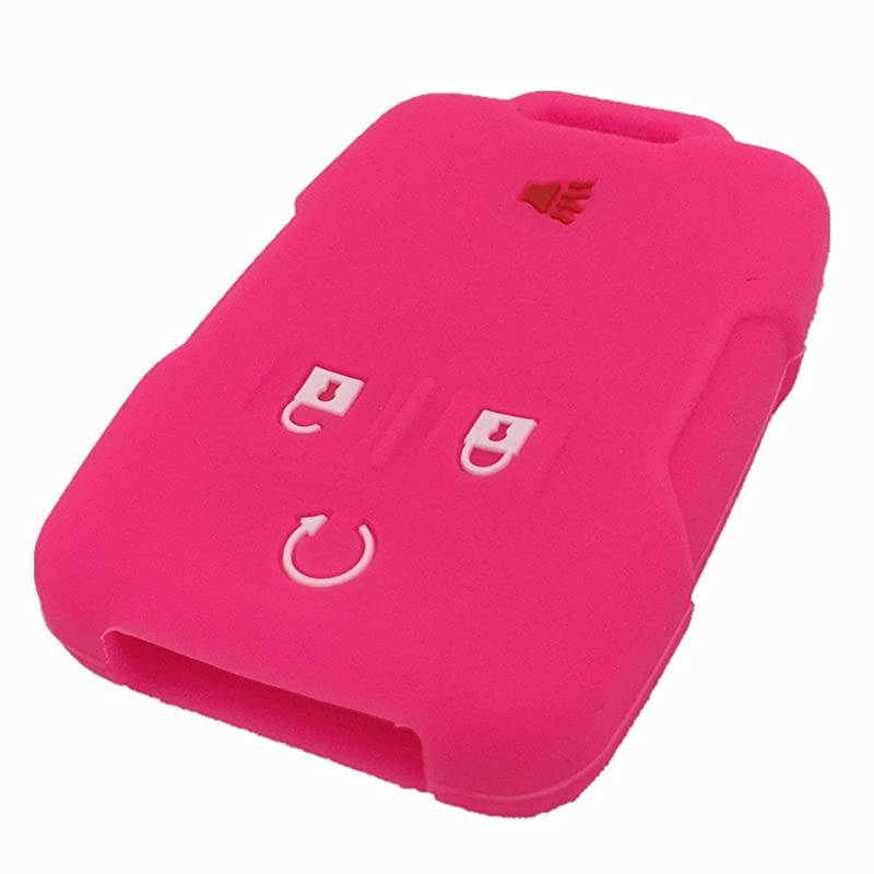 Hot Pink Silicone Rubber Key Fob Case Key Cover Keyless Remote Jacket Skin Protector fit for Chevrolet Silverado Colorado GMC Sierra Yukon Cadillac