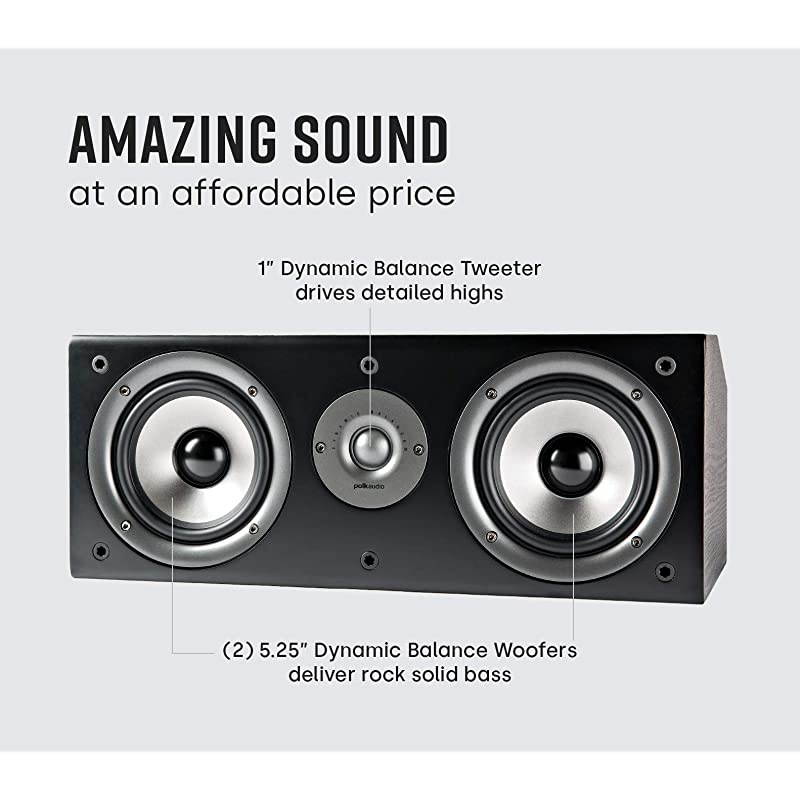 CS1 Series II Center Channel Speaker | Unique Design | Stand Alone or a Complement to Monitor 40 60 and 70 Speakers | Detachable Grille | Black