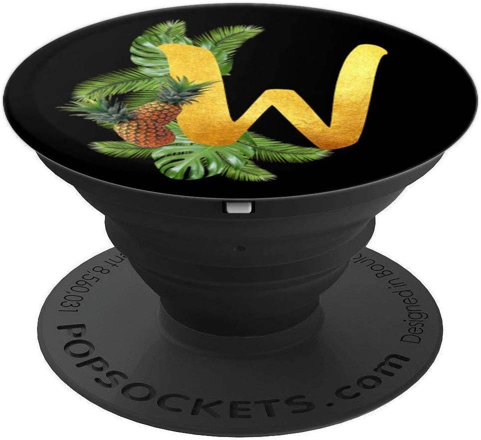 Tropical Pineappple Letter Initial Name Letter W PopSockets Grip and Stand for Phones and Tablets