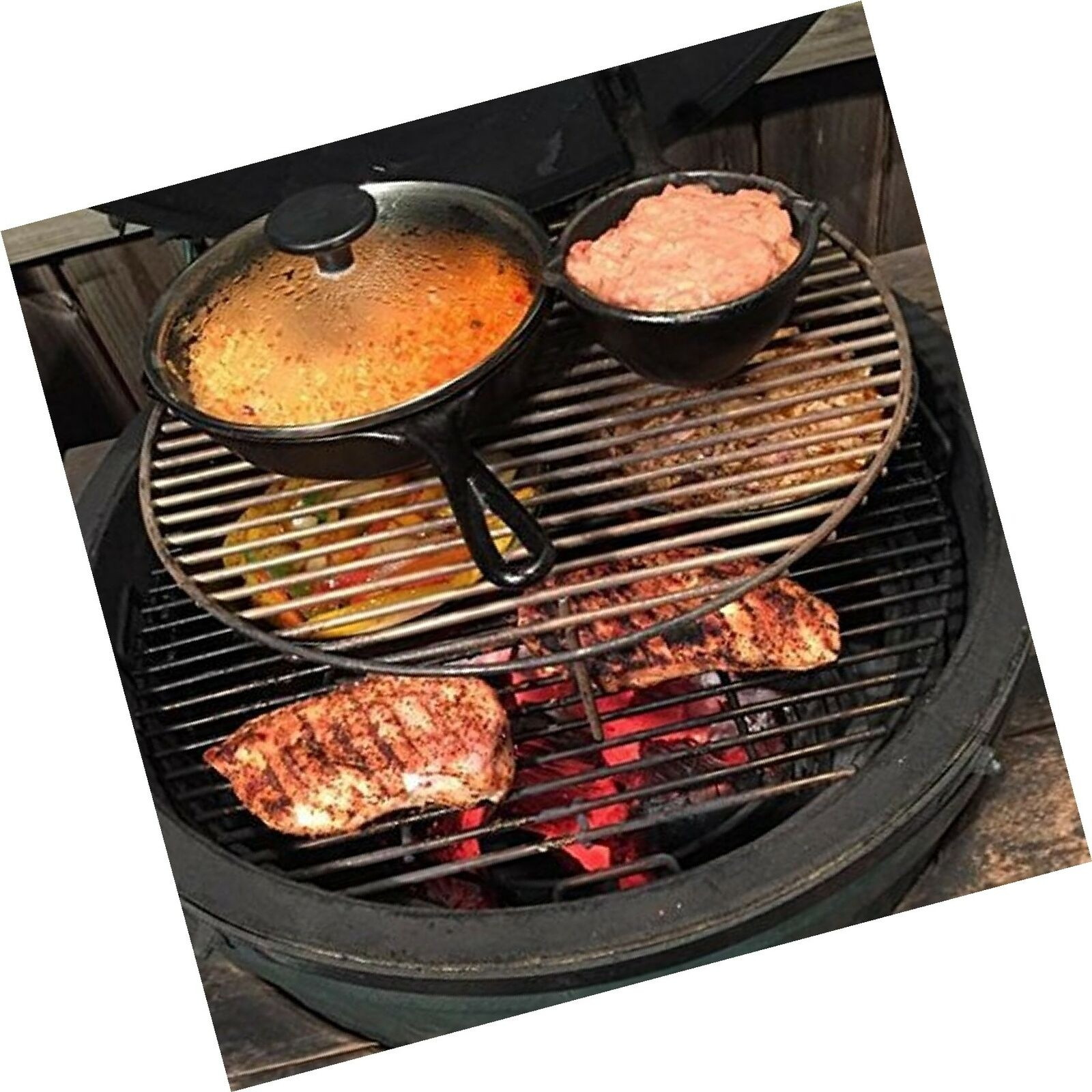 Aura Outdoor Products AOP-GX Stack Rack Grill Extender for Big Green Egg, Kam...