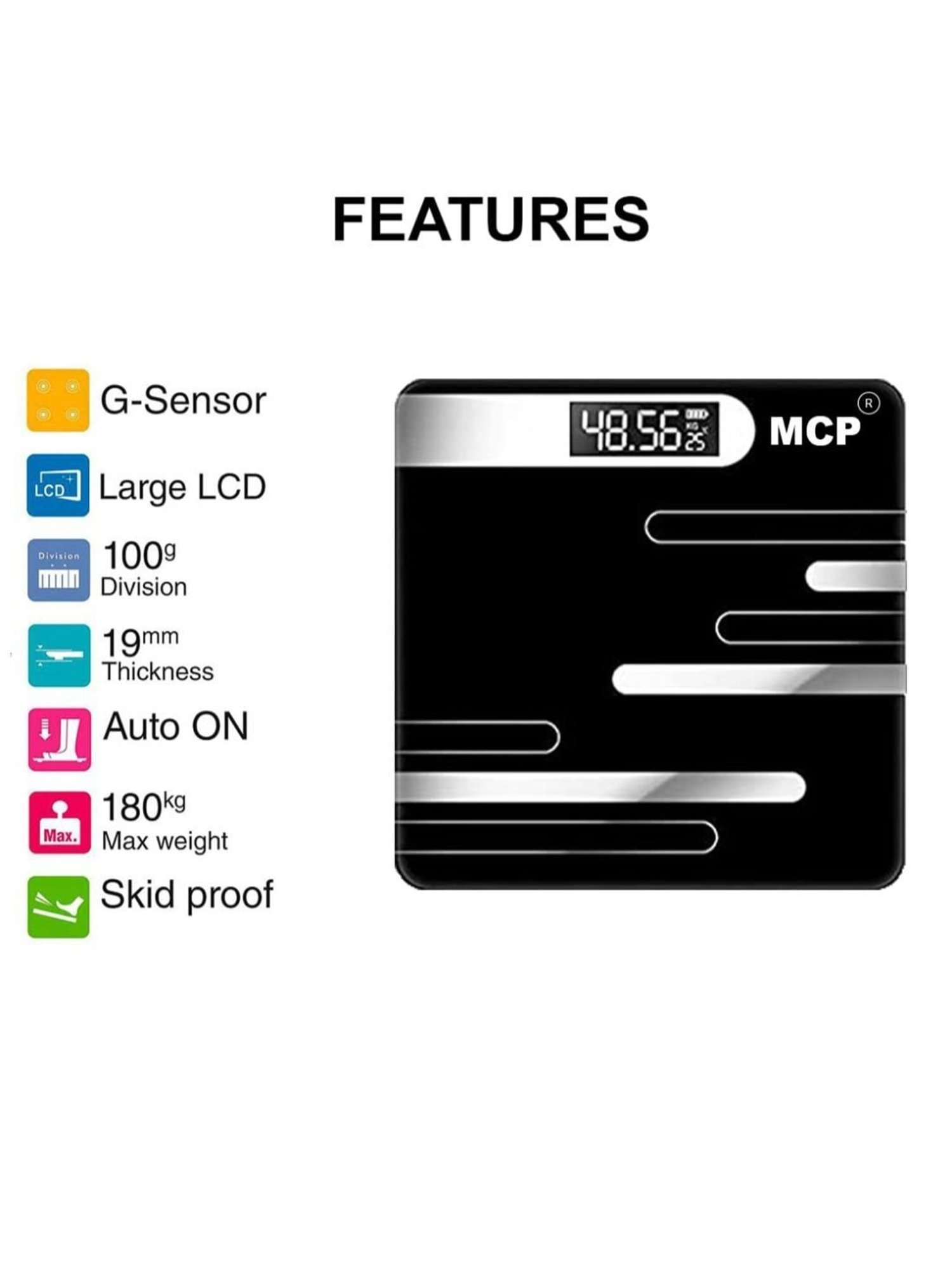 MCP Personal Digital Weighing Scale with Step On Technology (Black)