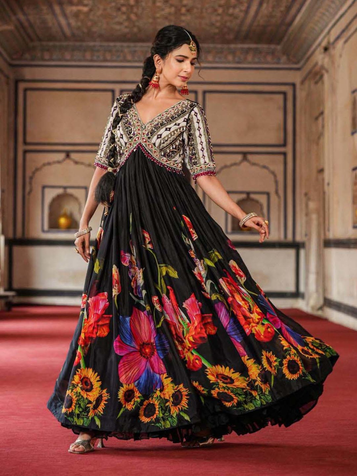 SCAKHI Black Embellished Maxi Dress