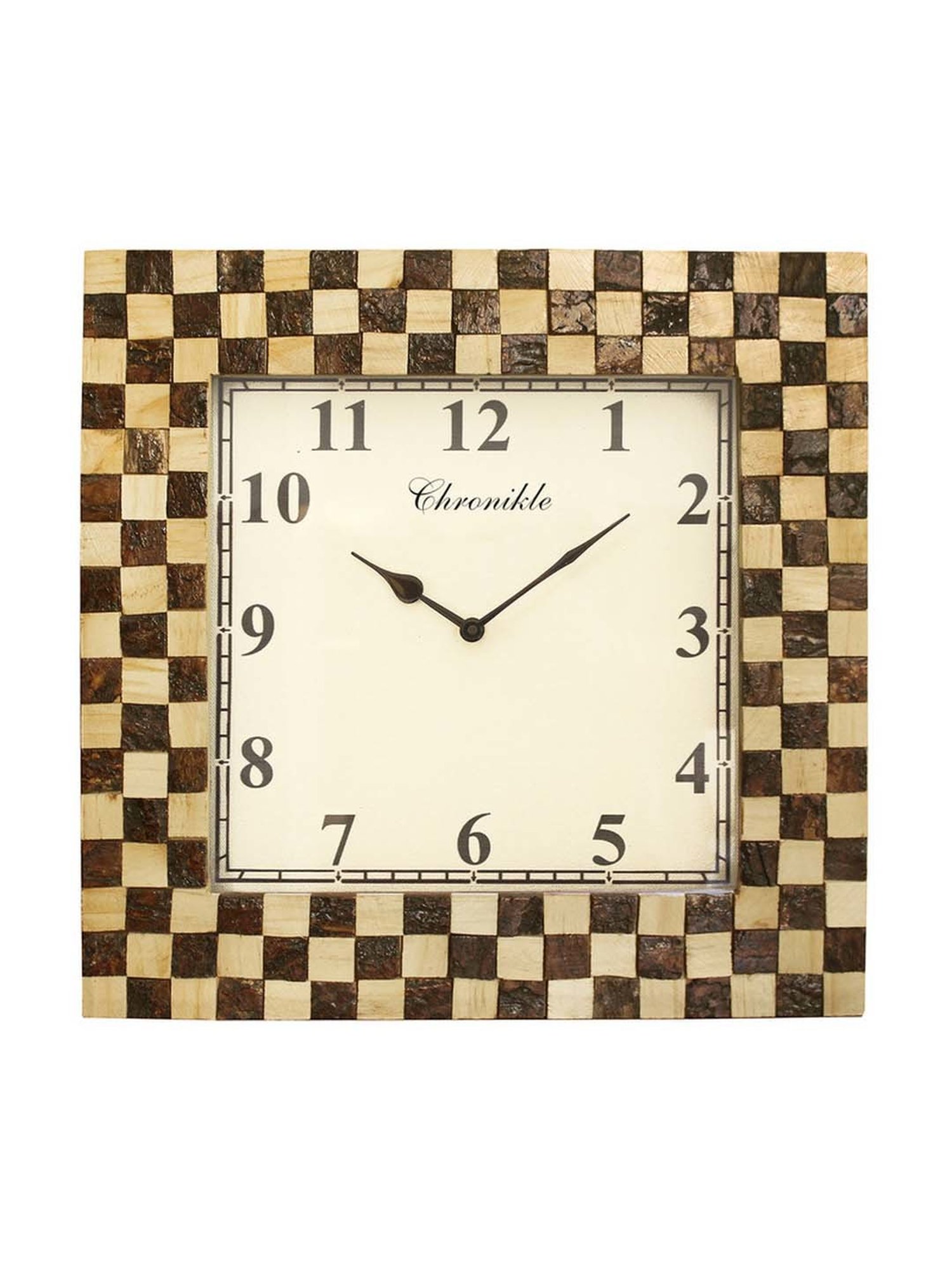 CHRONIKLE Brown Wood Elegant Square Shaped Dial English Number Analog Wall Clock