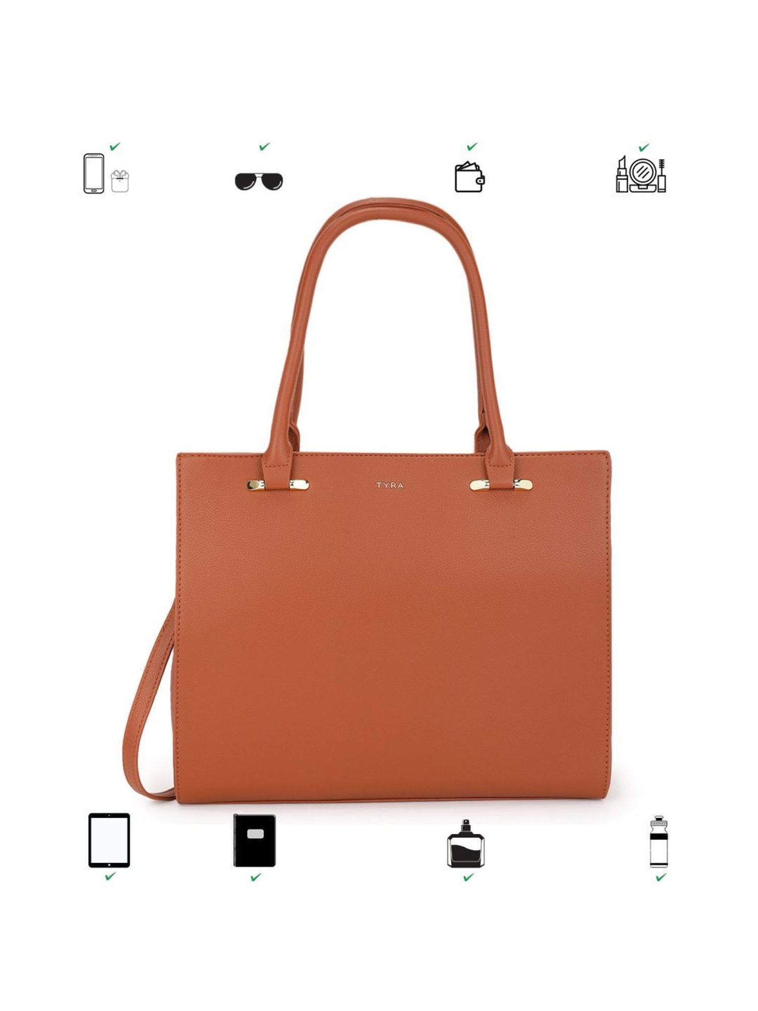 Tyra Eslarie Tan Solid Faux Leather Tote Handbag