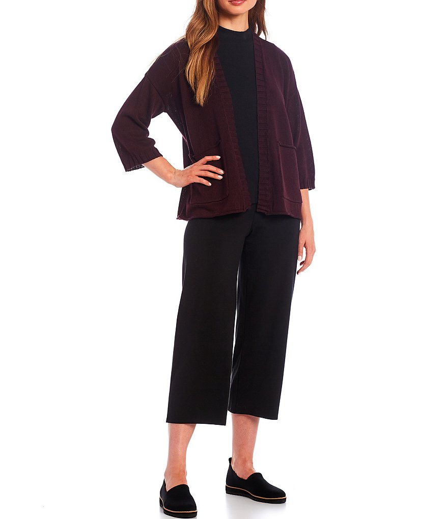 Eileen Fisher Organic Linen Cotton 3/4 Sleeve Textured Cardigan