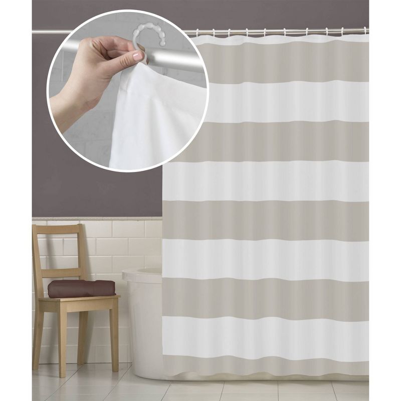 Smart Shower Curtains Porter Stripe Fabric With Attached Hooks Brown - Maytex