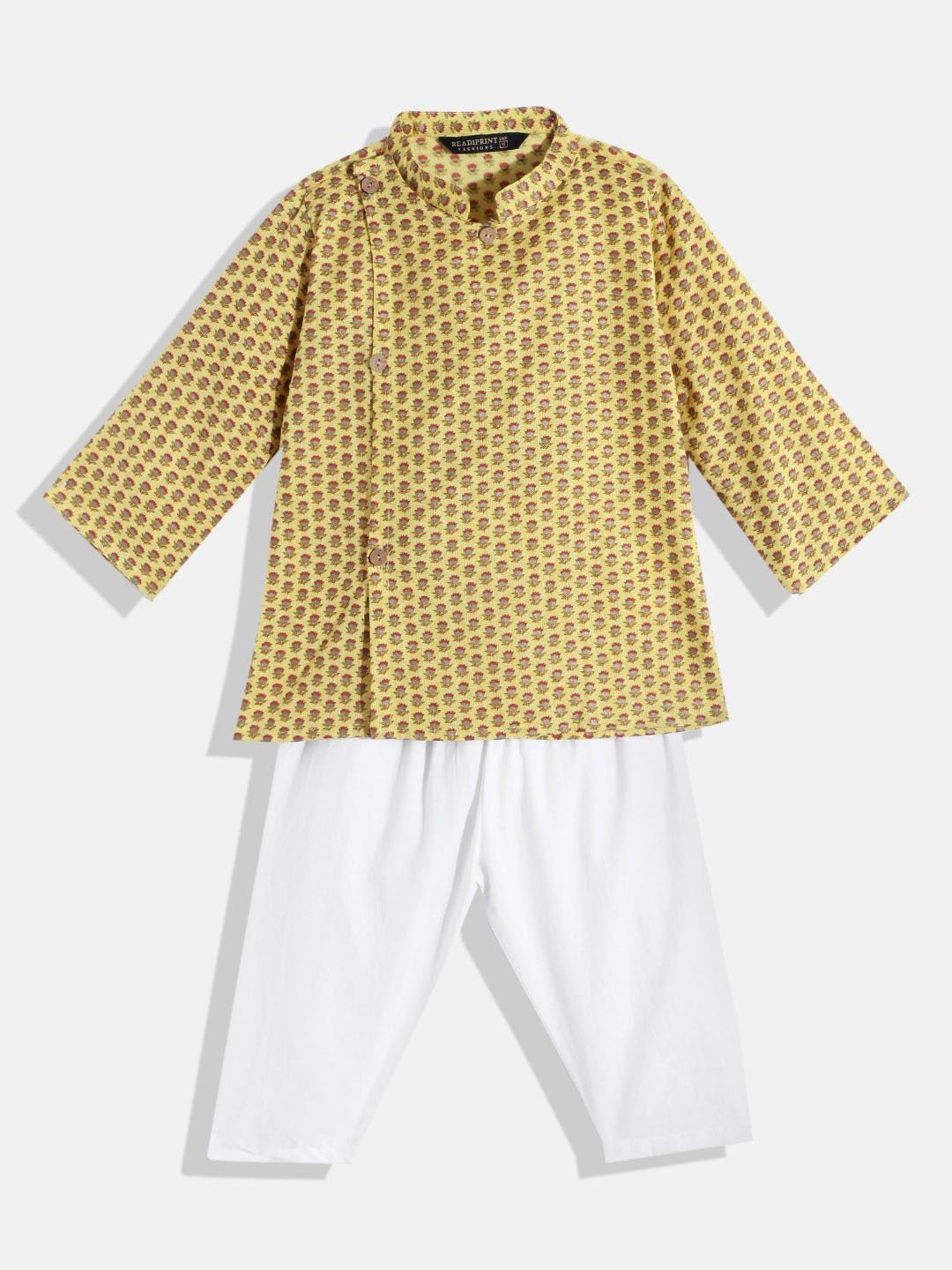 READIPRINT FASHIONS Kids Yellow & White Floral Print Full Sleeves Kurta With Pyjamas