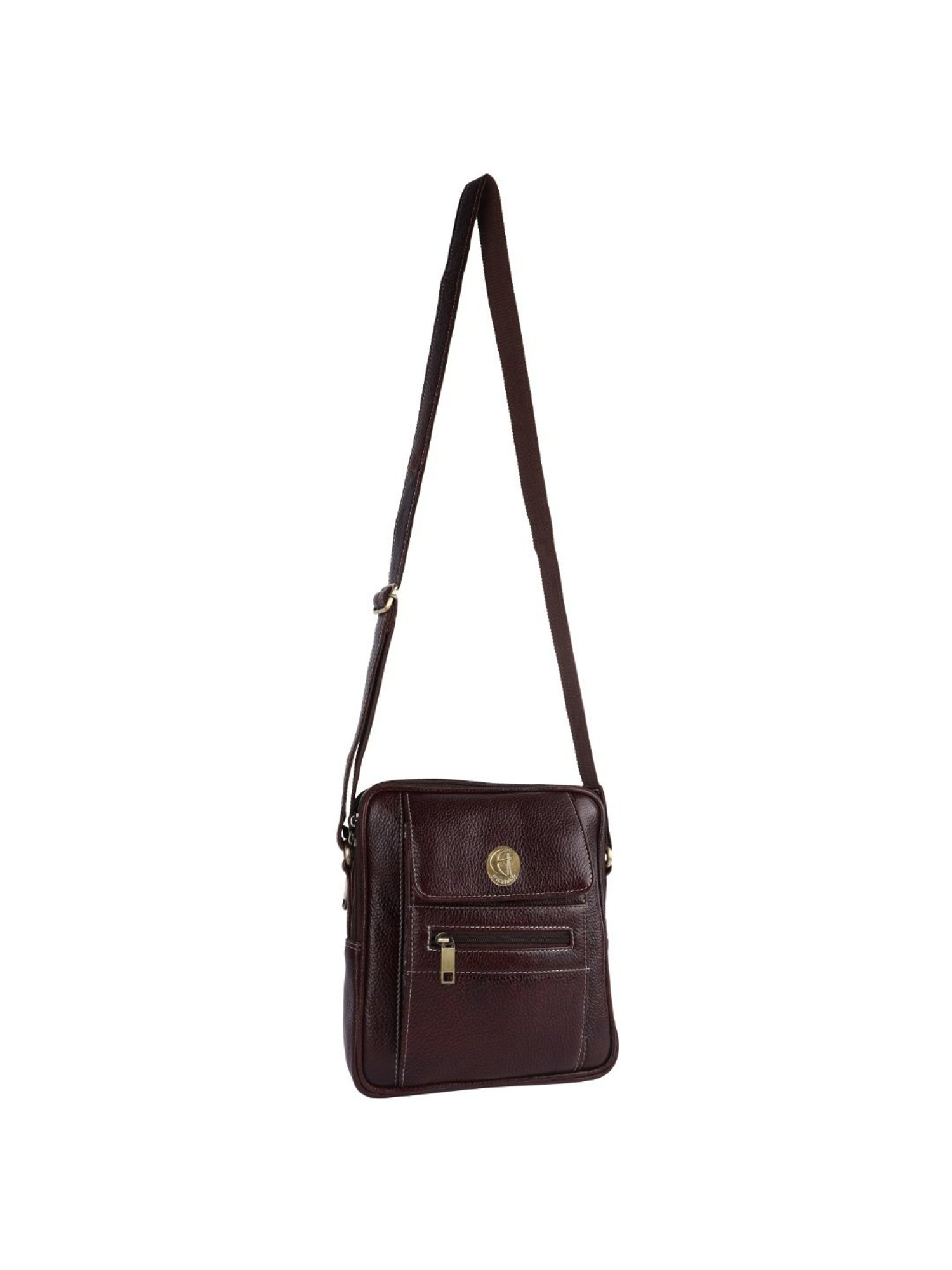 HiLEDER Brown Textured Medium Leather 8 inch Cross Body Bag