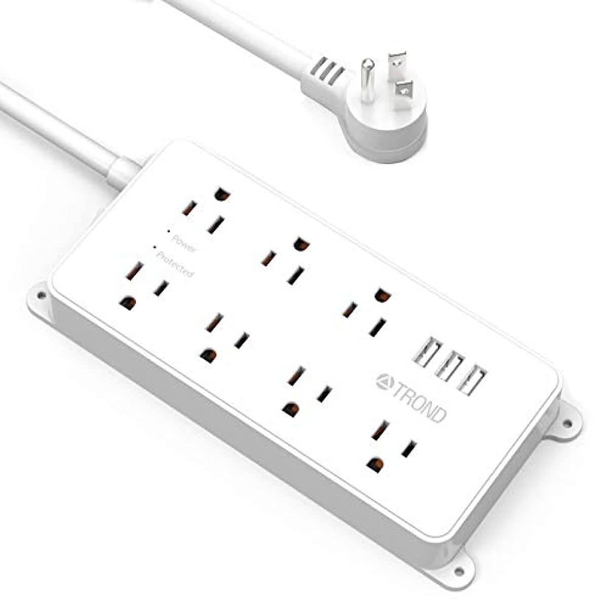 Power Strip Surge Protector, ETL Listed, TROND 7 Widely-Spaced Outlets Expansion with 3 USB Ports, Flat Plug, 1700 Joules, 5ft Extension Cord, Wall Mountable, White