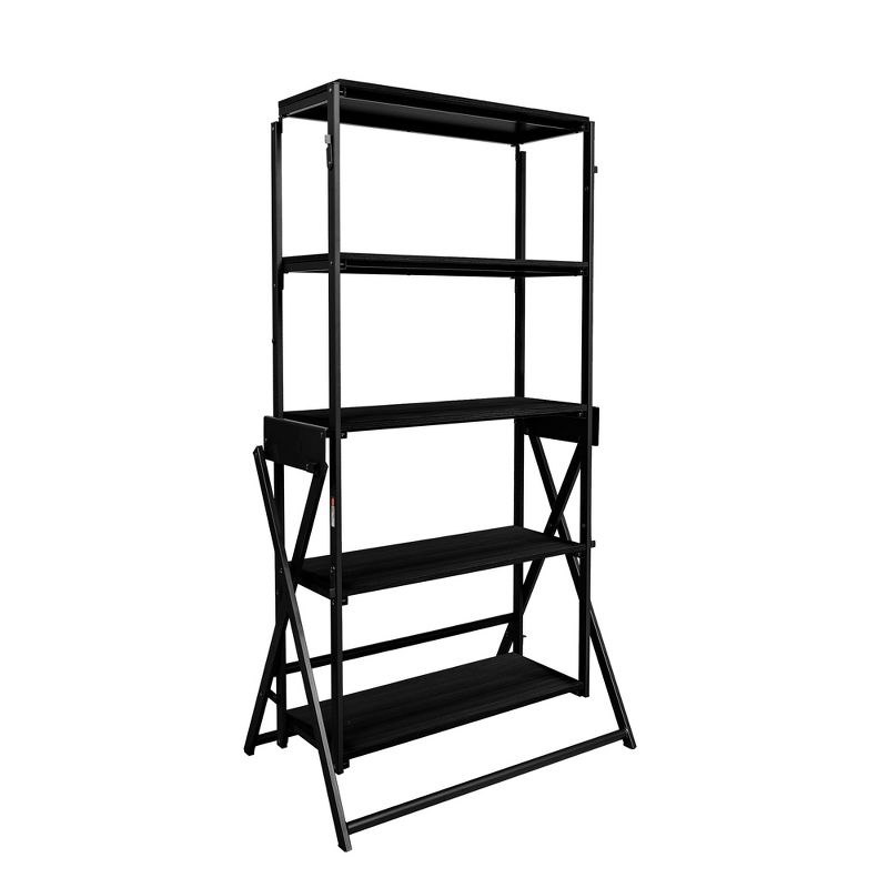 Origami 2 in 1 Multifunctional 52 Inch Tall Wooden Display Storage Shelf To 60 Inch Long Table Desk Unit for Indoor and Outdoor Spaces, Black