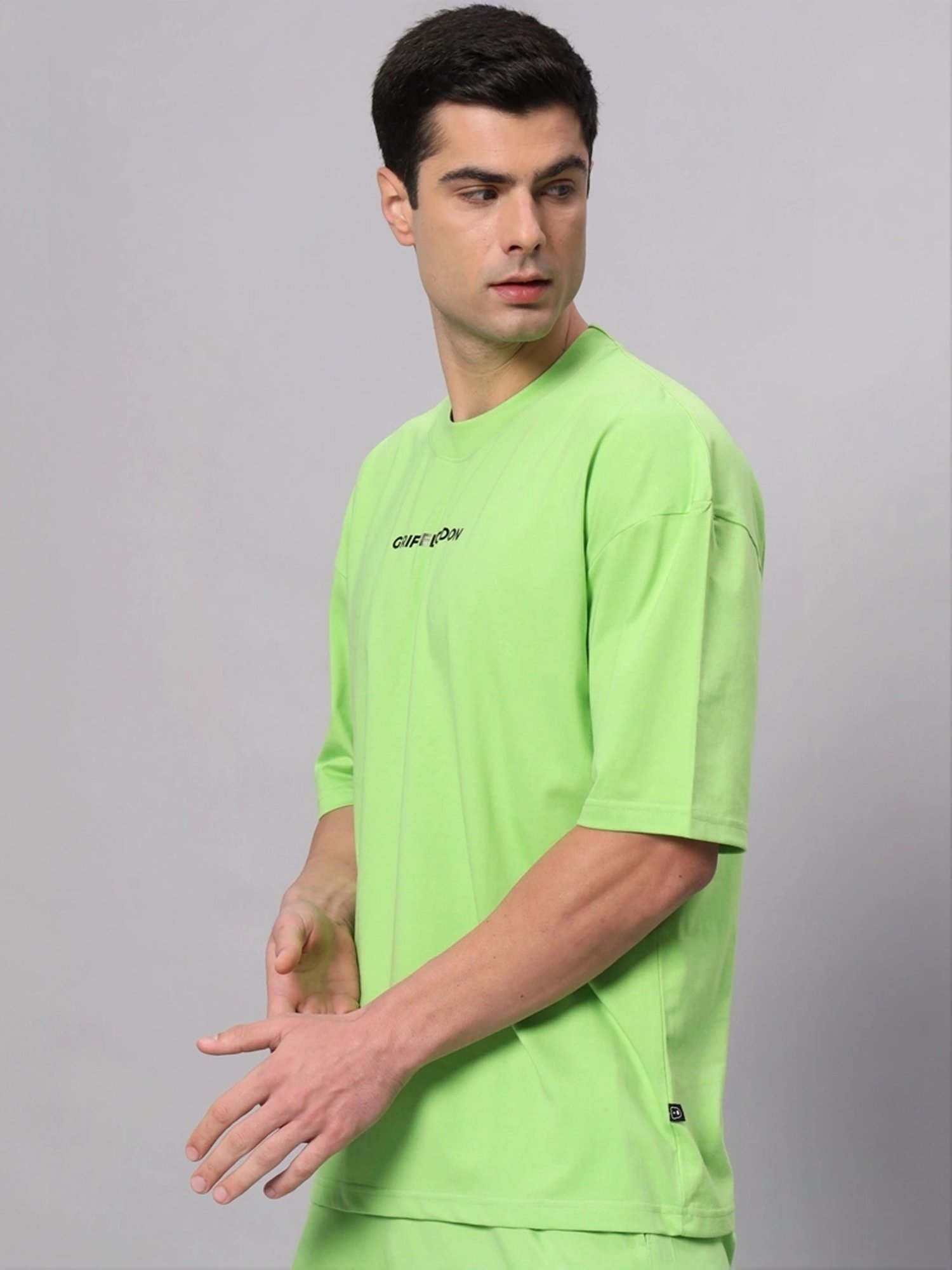 Griffel Green Cotton Loose Fit Printed T-Shirt