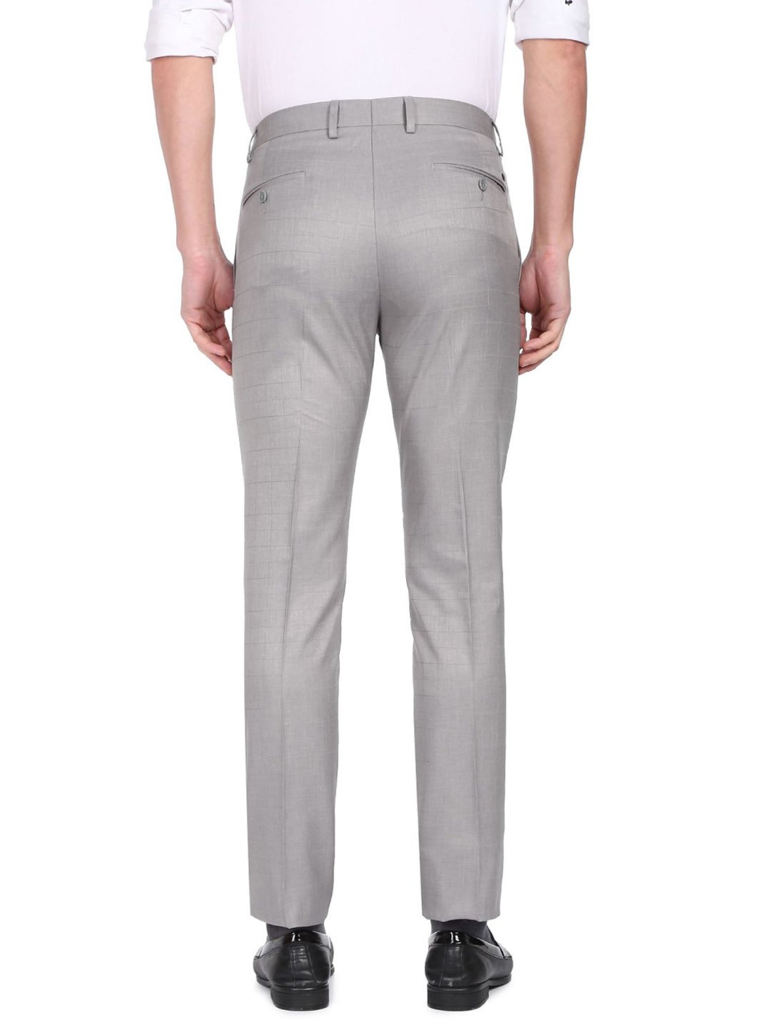 Arrow Light Grey Cotton Regular Fit Checks Trousers