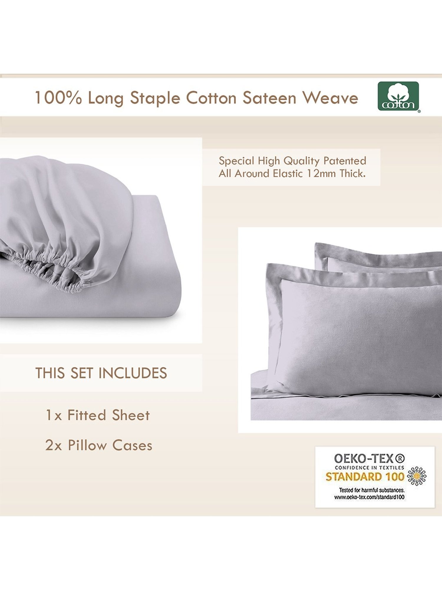 Pizuna Grey 400 TC Cotton Bed Sheet