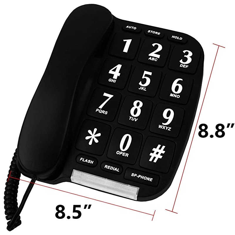 Button Phone for Wall or Desk with Speaker and Memory Black