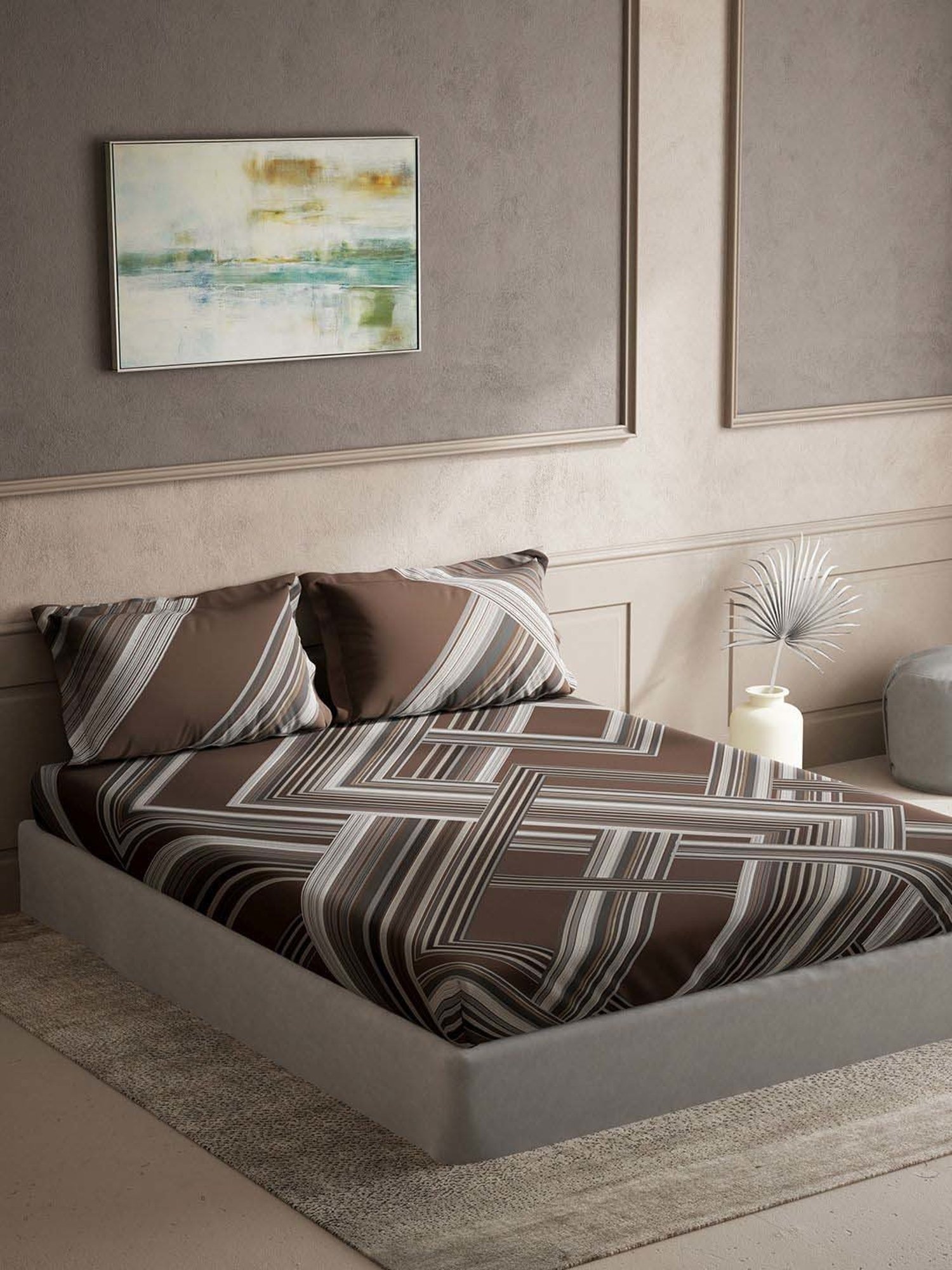 DDecor Brown Cotton 150 TC King Size Bedsheet With Pillow Covers