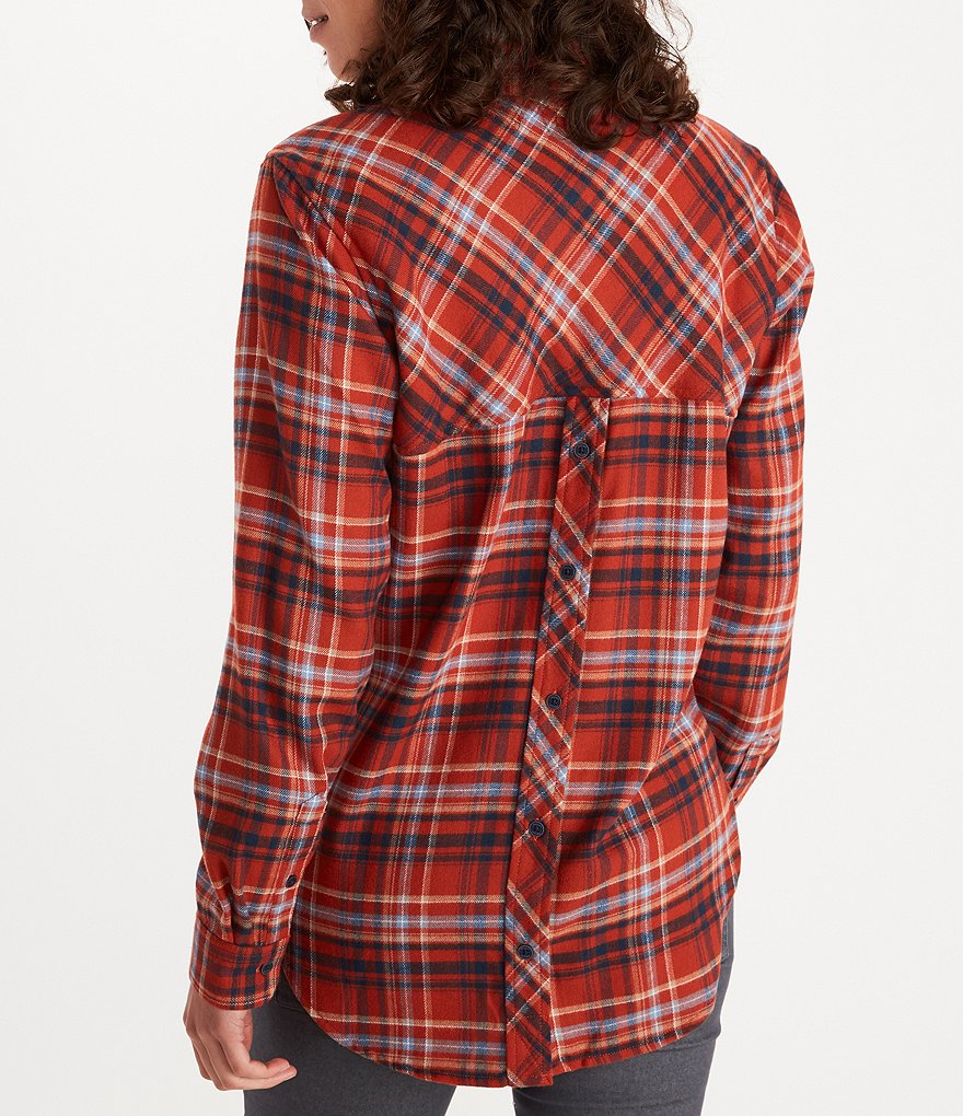 Marmot Maggie Lightweight Flannel Long Sleeve Point Collar Neck Button Front Cotton Blend Shirt