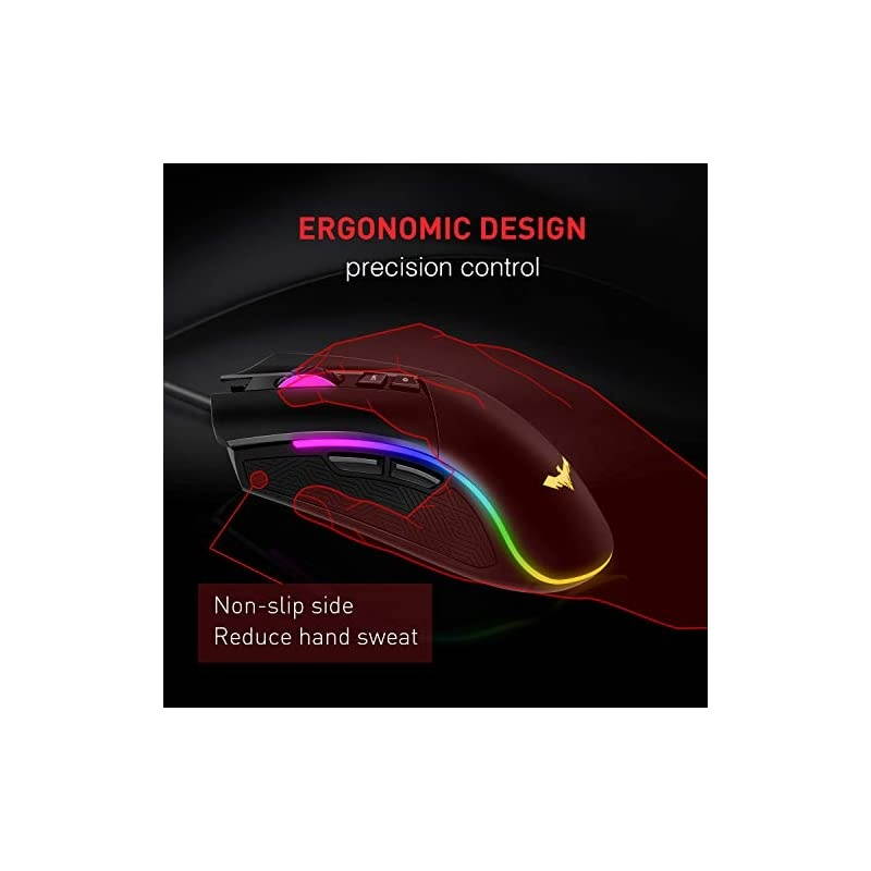 RGB Gaming Mouse Wired Programmable Ergonomic USB Mice 4800 Dots Per Inch 7 Buttons amp 7 Color Backlit for Laptop PC Gamer Computer Desktop