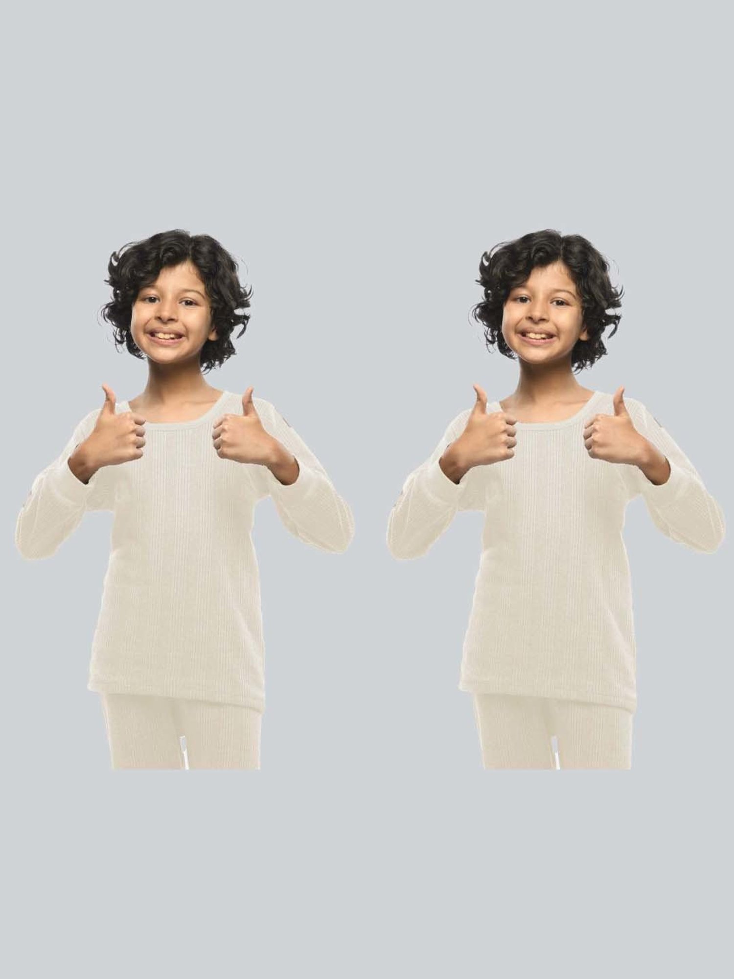 LUX Inferno Kids White Skinny Fit Full Sleeves Thermal Top (Pack of 2)