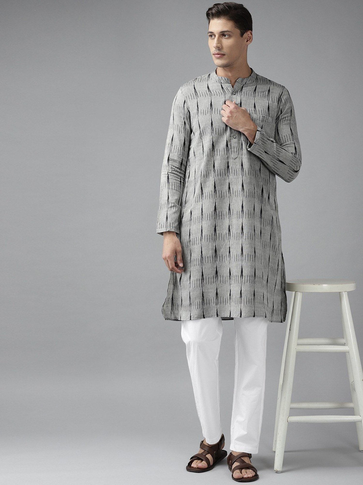 See Designs Grey & White Cotton Regular Fit Printed Kurta Bottom Set