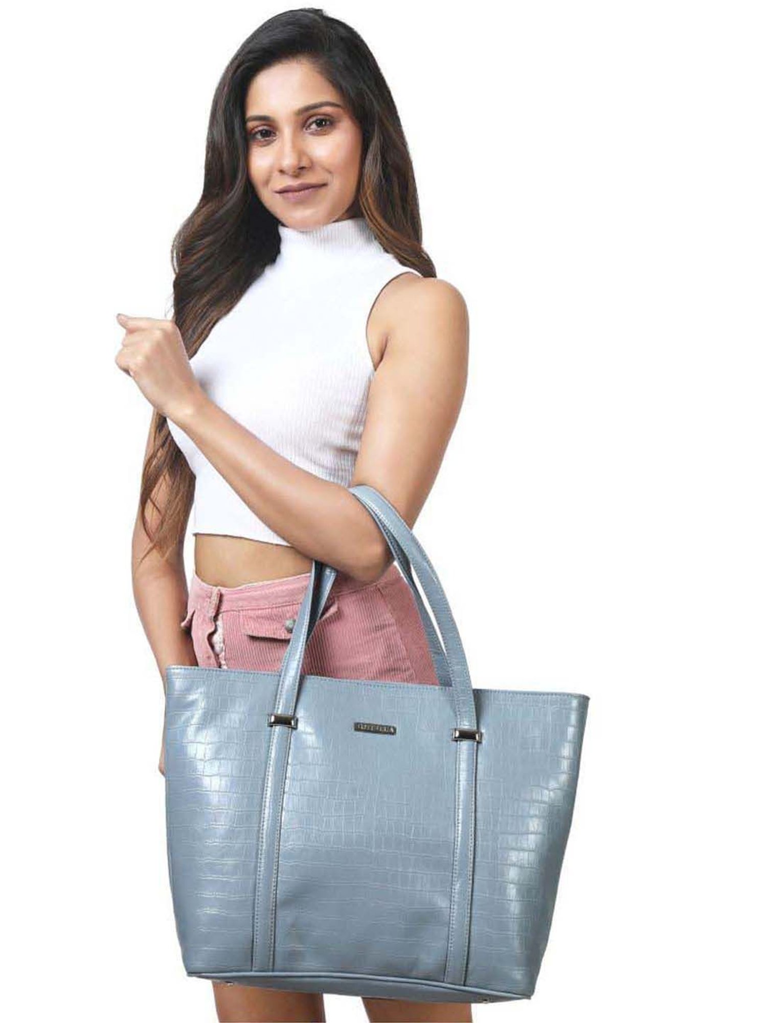 Toteteca Blue Textured Medium Tote Handbag