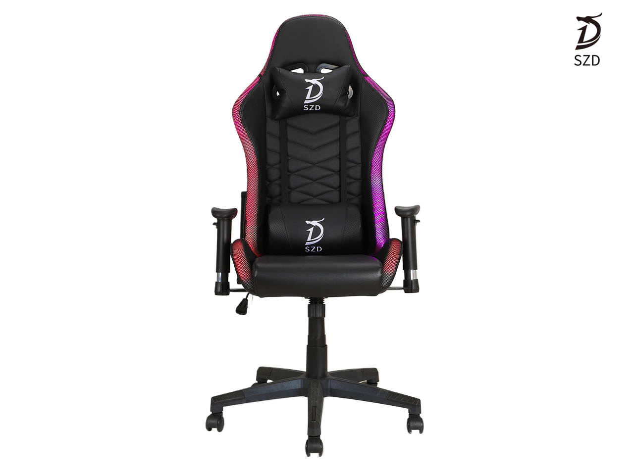 SZD Gaming Chair With RGB LED Light Racing Computer Office Chair High-Back PU Leather Executive Ergonomic Hydraulic Swivel Seat Height Adjustable Headrest and Lumbar Support 3D Armrest (Black &white)