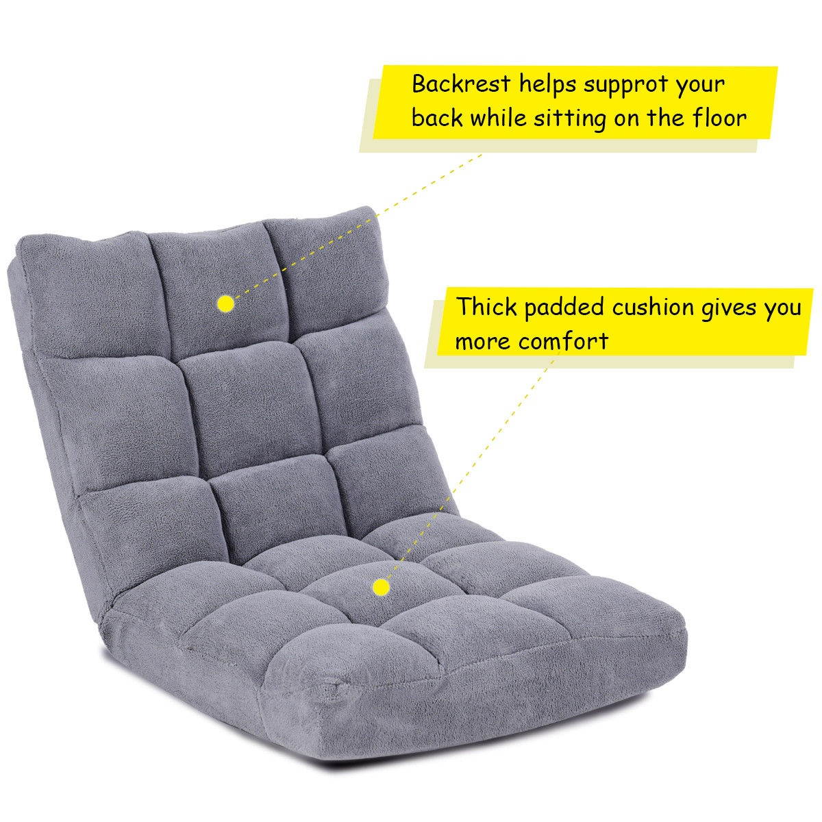 Adjustable 14-Position Floor Chair Folding Gaming Sofa Chair Cushioned Purple