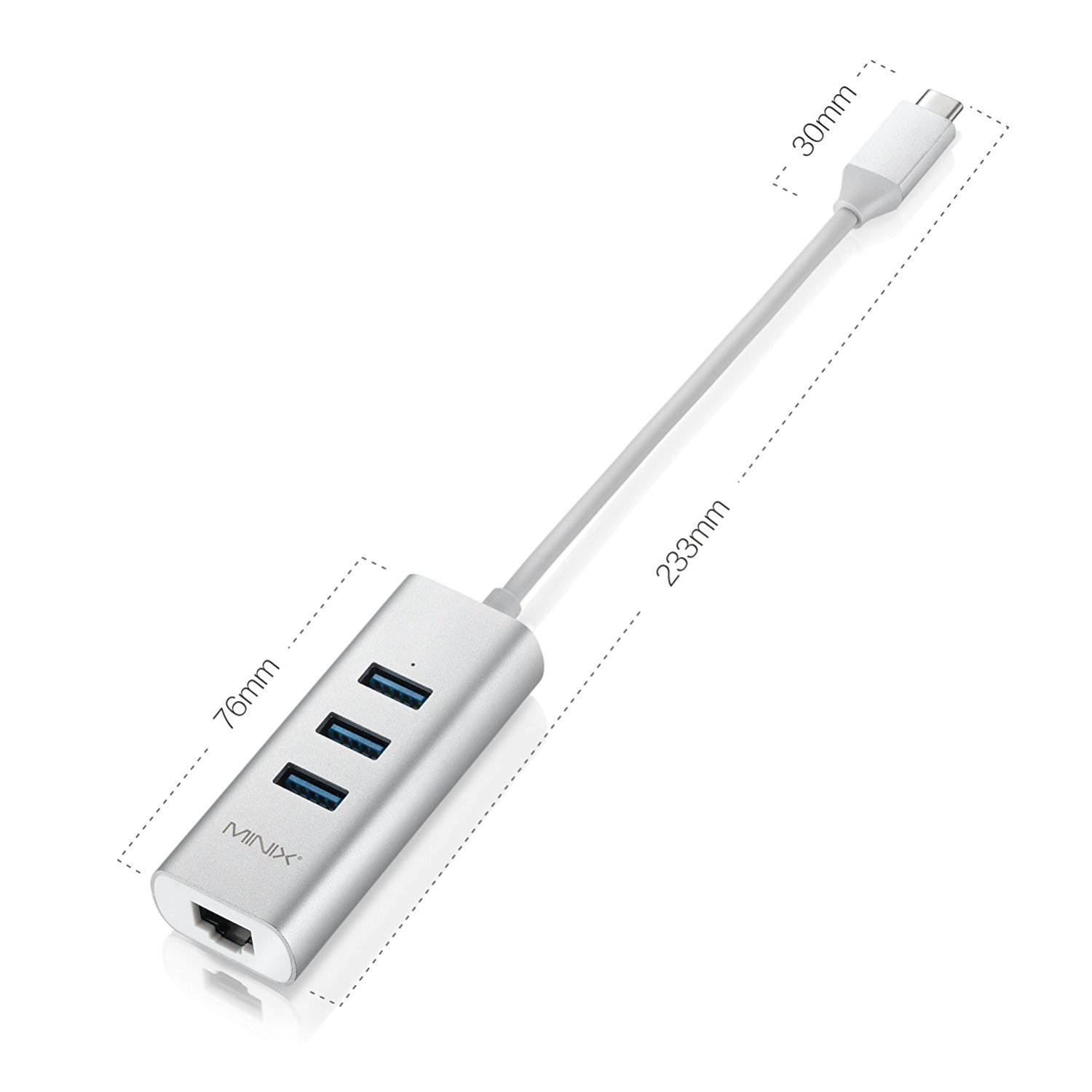 MINIX NEO C-UE, Aluminium USB-C to 3-Port USB 3.0 and Gigabit Ethernet Adapter [Universal Compatibility &ndash; Windows, Mac and Chrome OS] (Space Gray / Silver). Sold Directly by MINIX&reg; Technology Limited.