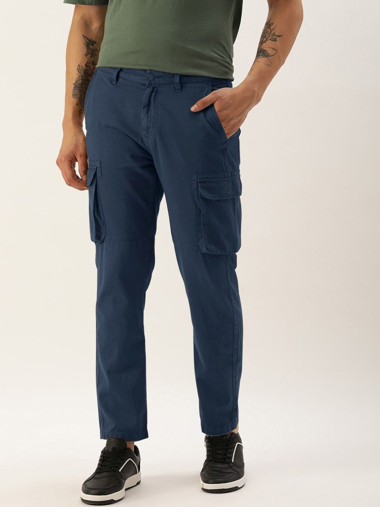 Ivoc Prussian Blue Cotton Regular Fit Cargos