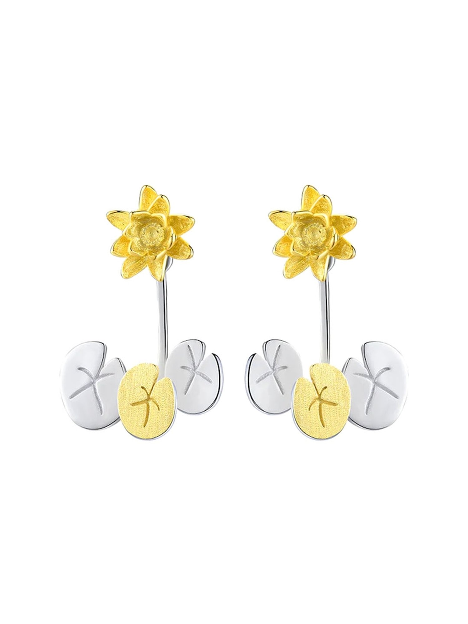 Rihi by P.C. Chandra Jewellers 92.5 Sterling Silver Lotus Back Ear Jacket Earrings for Women & Girls