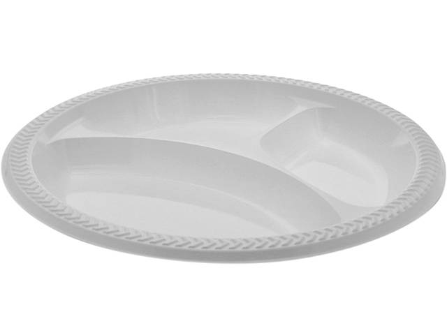 Pactiv MIC10Y Meadoware OPS Dinnerware, 3-Compartment Plate, 10.25" Diameter, White, 500/Carton