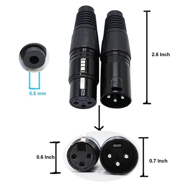 Pairs DMX XLR 3 Pin Male/Female Audio Mic Snake Plug Audio Microphone Cable Connector, Black Housing