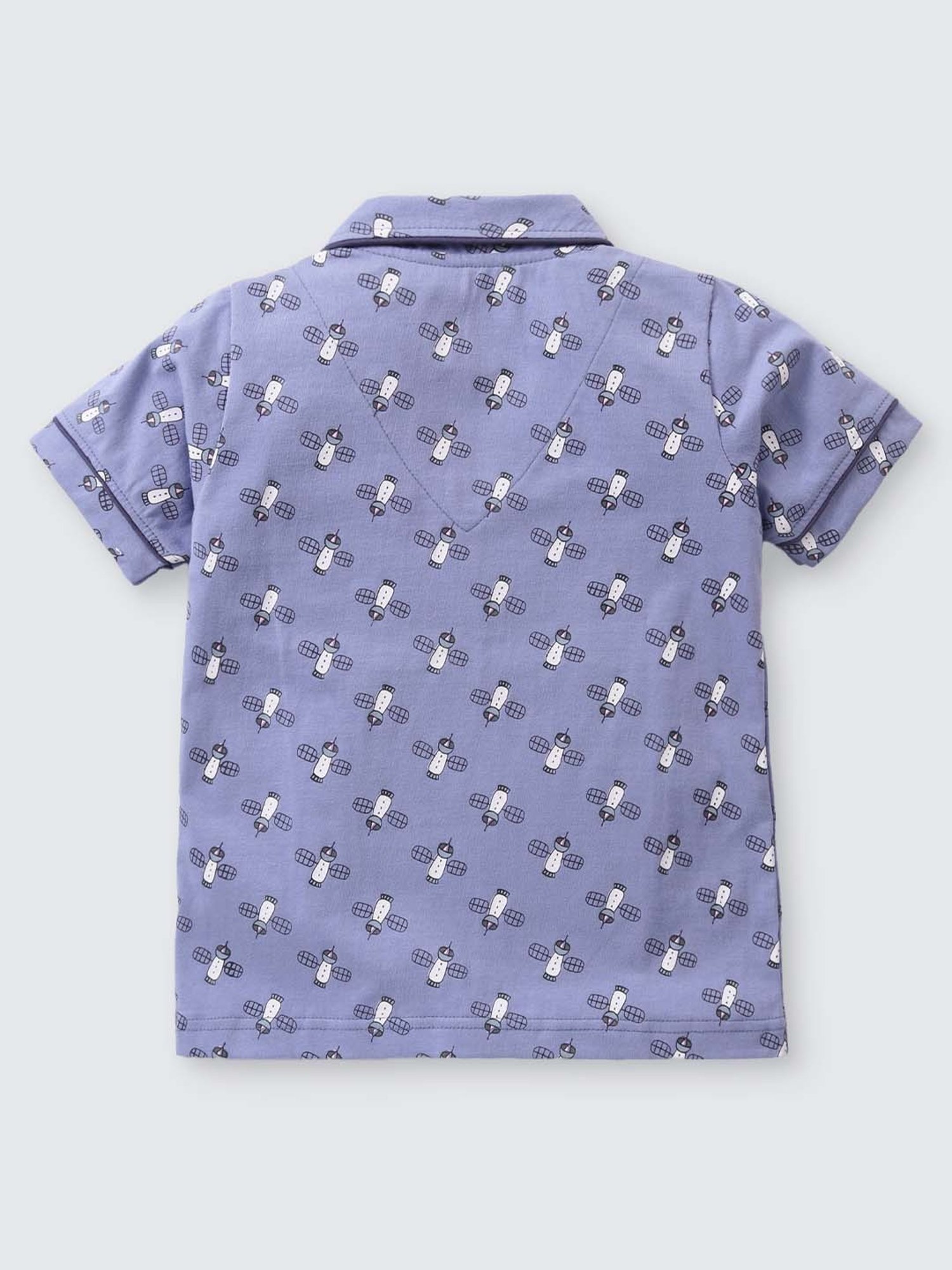 Nite Flite Boys Blue Cotton Printed Shirt Set