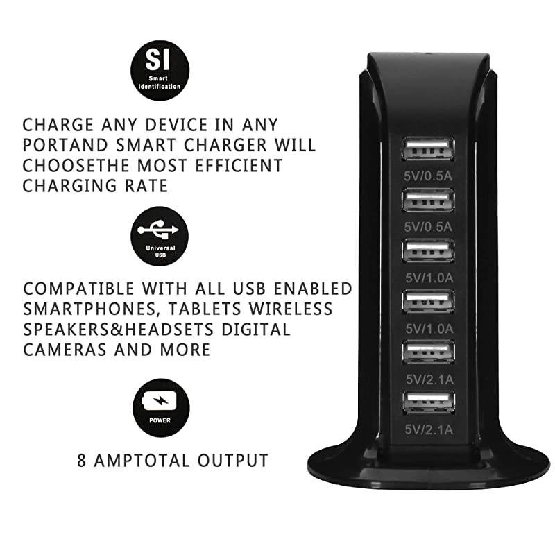 USB Wall Charger Desktop Charging Station Quick Charge 21Compatible with PhonesTablets Smartphones and MoreWhite