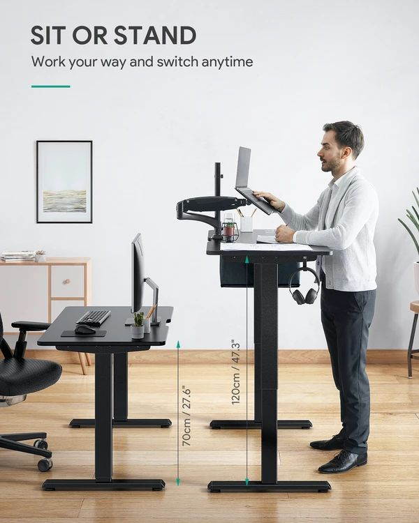 Gaming Desk 47.2" W x 23.6" D Office Computer Table, Black Gamer Workstation with 2 Cable Management Holes