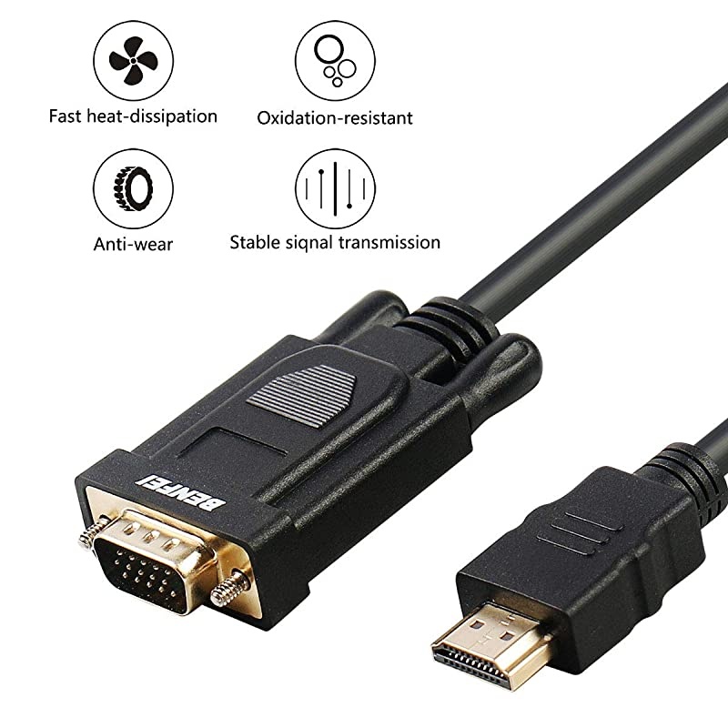 HDMI to VGA  GoldPlated HDMI to VGA 6 Feet Cable Male to Male Compatible for Computer Desktop Laptop PC Monitor Projector HDTV Raspberry Pi Roku Xbox and More