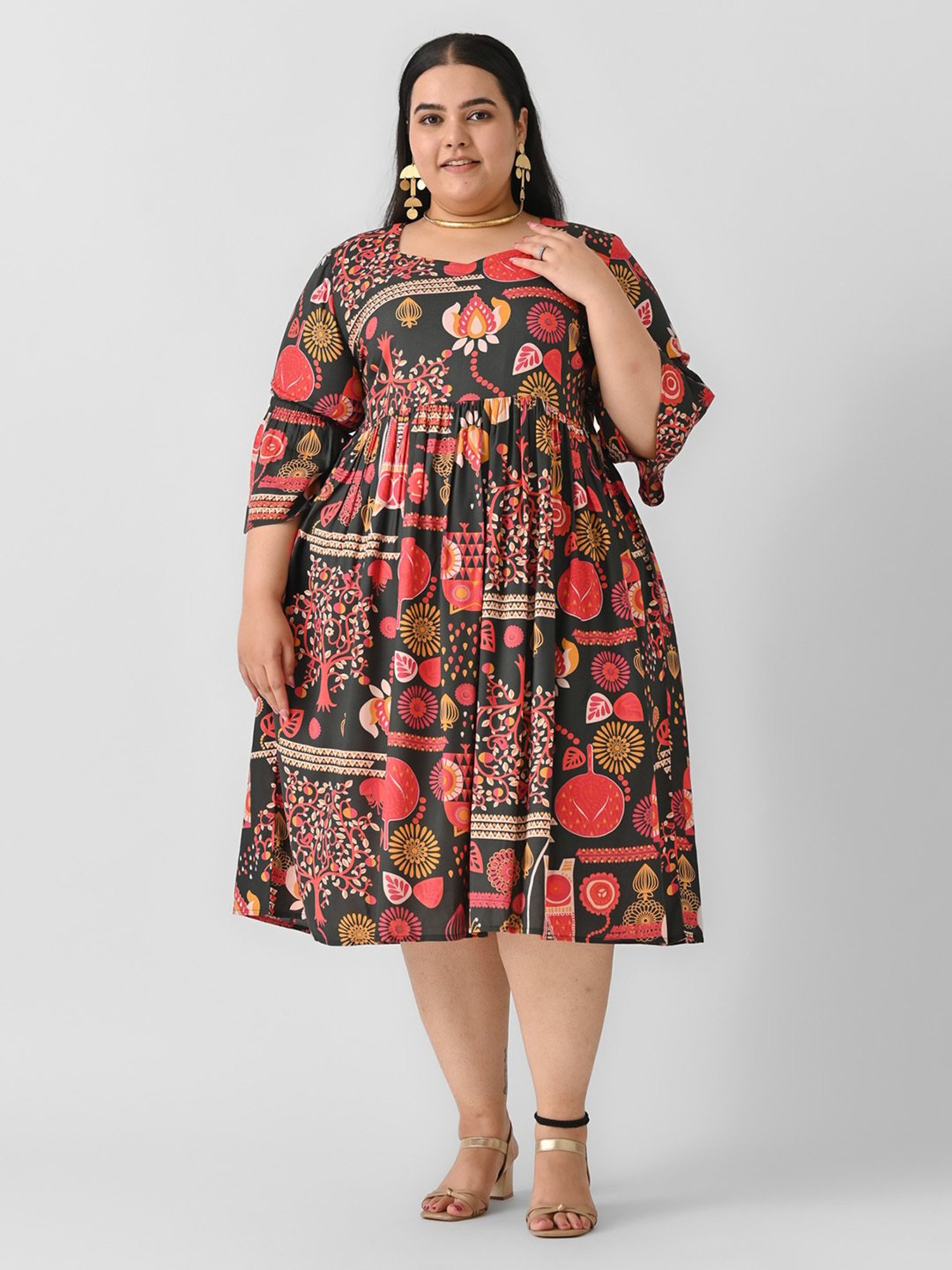Rustorange Multicolor Printed Ethnic Dress