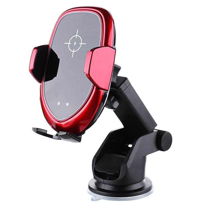 Universal 10W 7.5W 5W Smart Qi Wireless Fast Charge Auto Lock Car Mount Holder for Samsung Mobile Phone Red